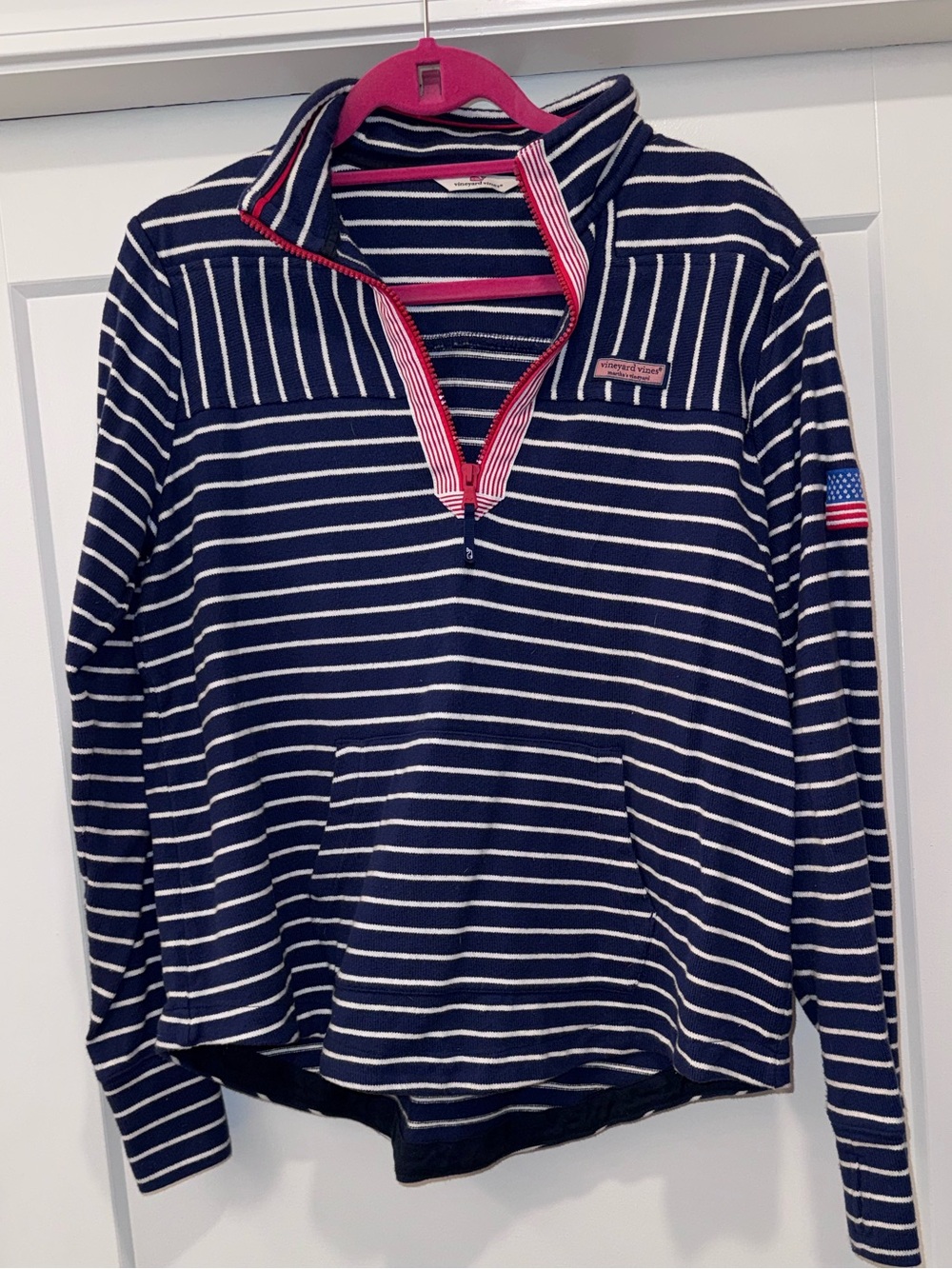 Vineyard Vines Navy & White Striped Top with Pink Trim
